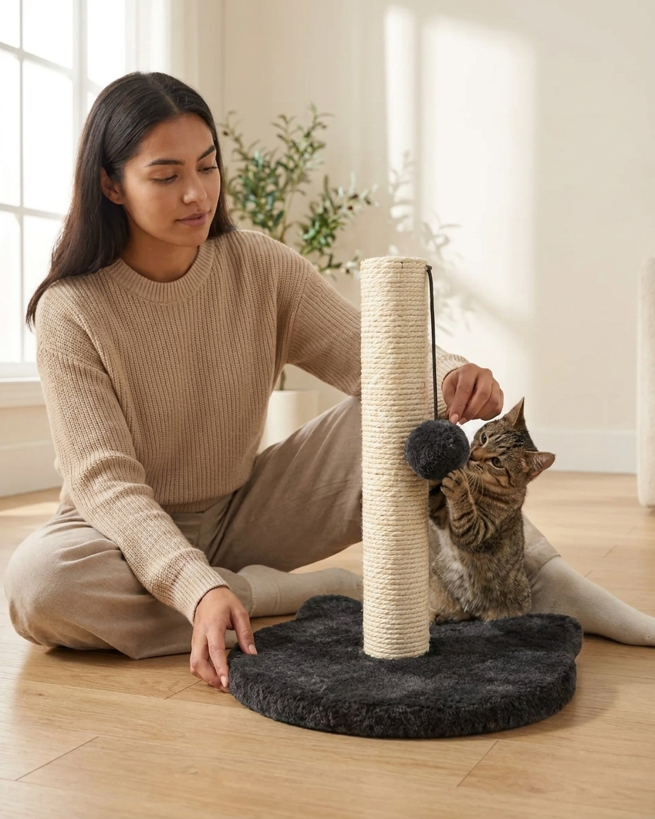 Rascador para gatos con pelota y base