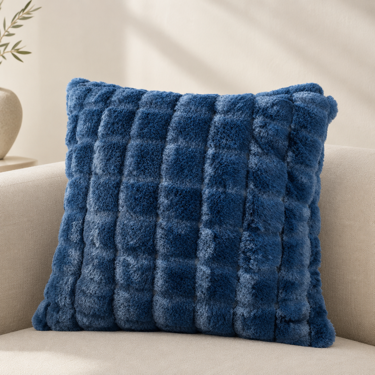 Cojín Decorativo de Pelo Azul Marino 45cm