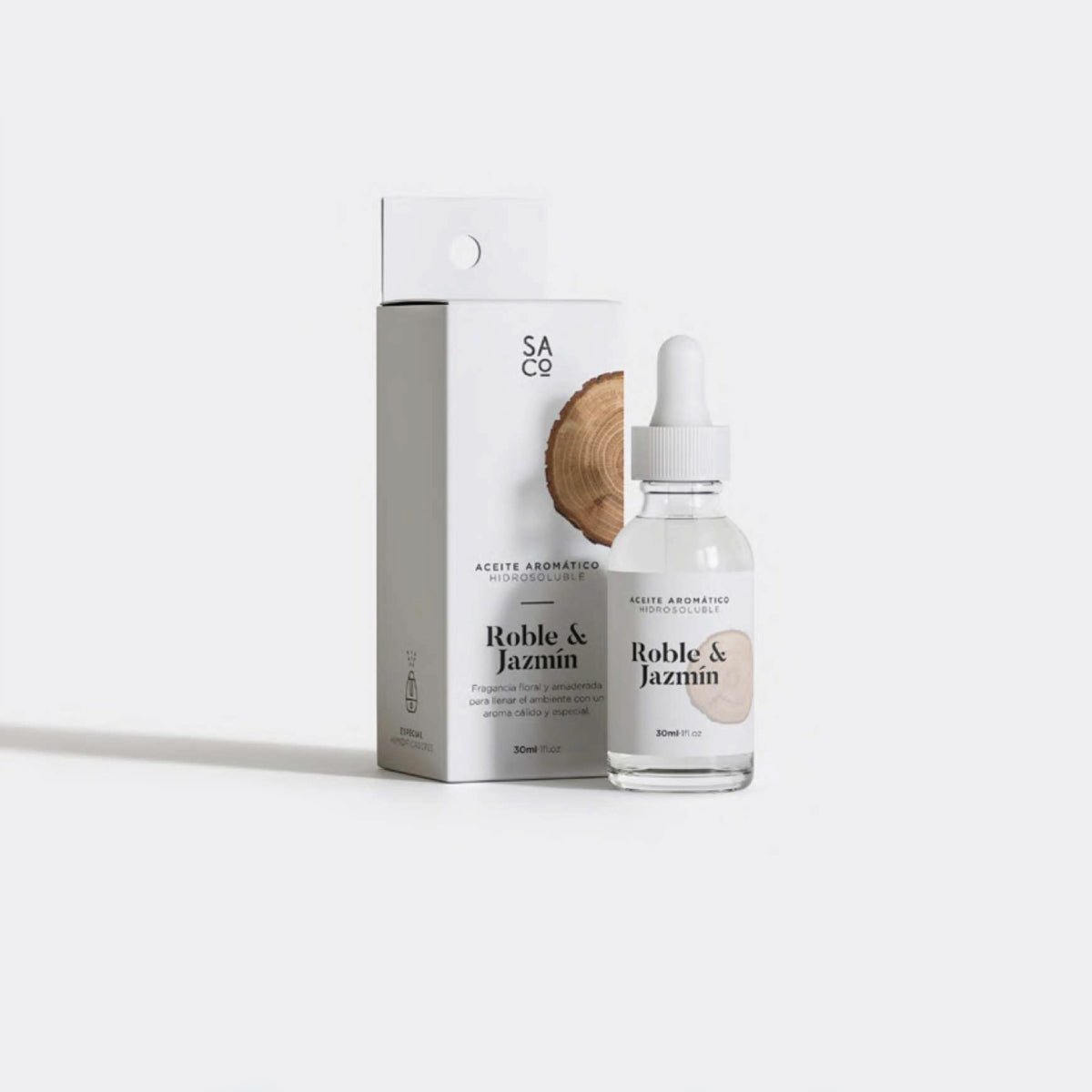 Frasco con gotero y caja de aceite aromático hidrosoluble Peonía y Roble de 30ml para difusor de aromas Sweet Home