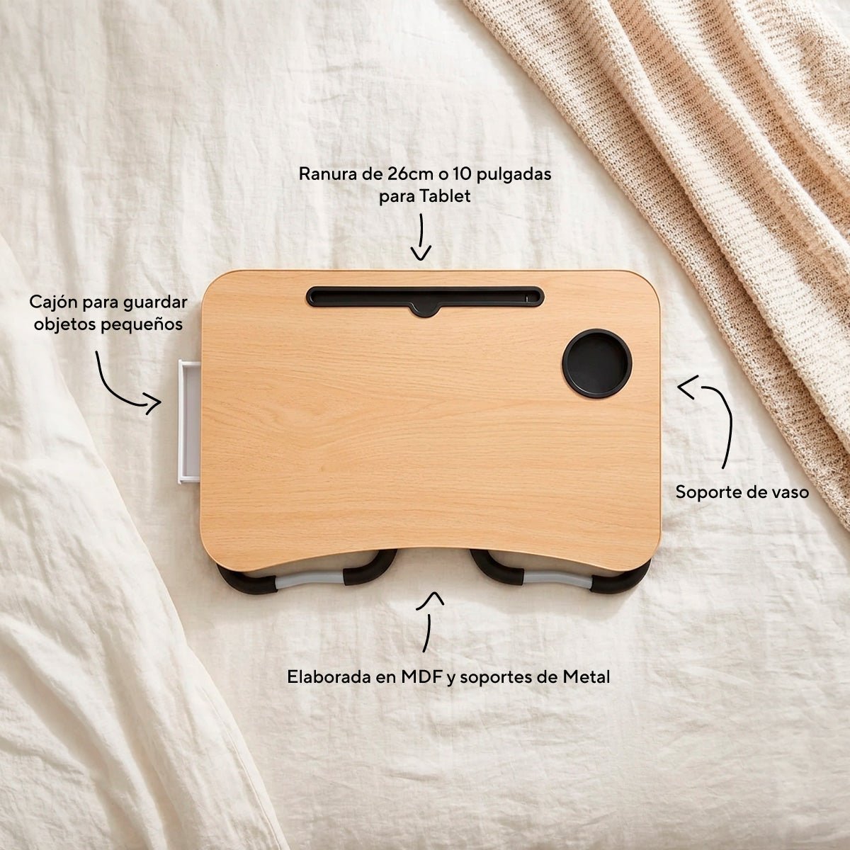 Bandeja para Portátil de Madera y Metal – Escritorio Ergonómico Mesa multifuncional Mesa de madera - Sweet Home