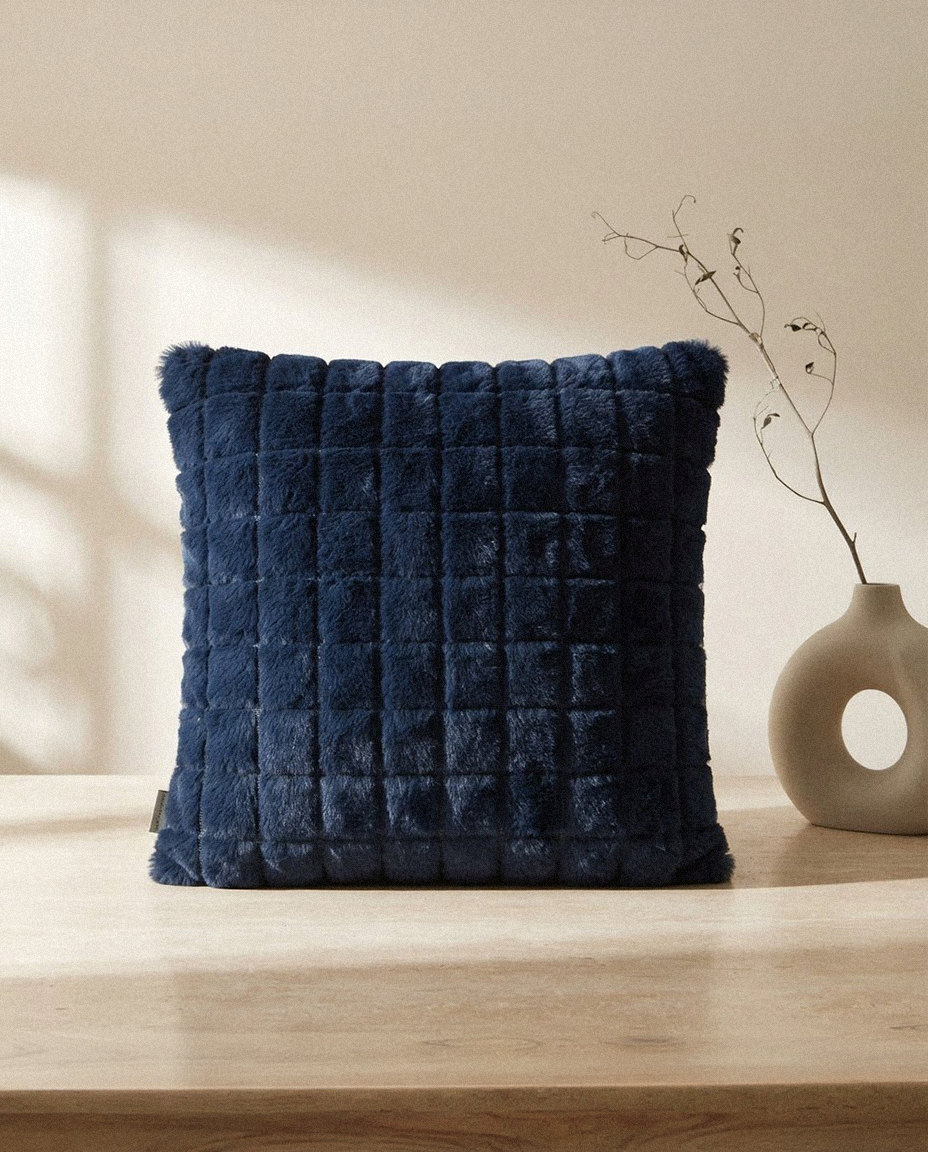 Cojín Decorativo de Pelo Azul Marino 45cm