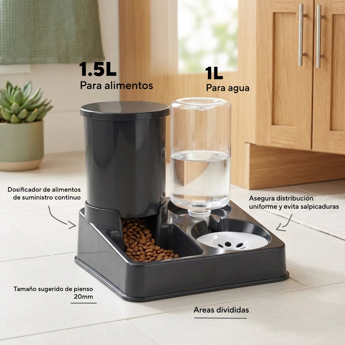 Comedero y bebedero para mascotas 2 en 1 con dispensador de agua y alimento Alimentadores automáticos - Sweet Home