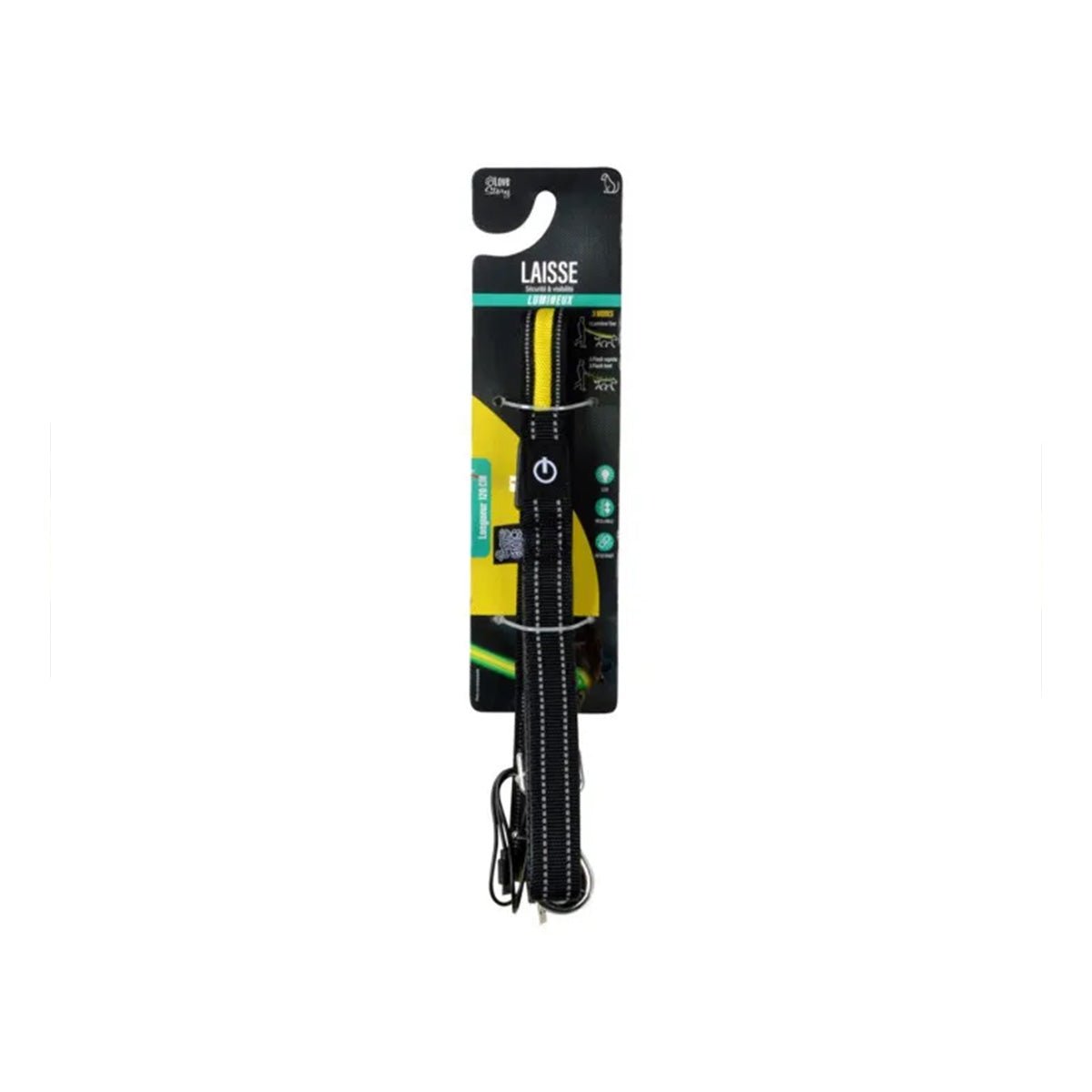 Correa LED para Perro Luz Amarilla 120 cm – Recargable USB, Alta Visibilidad Nocturna - Sweet Home