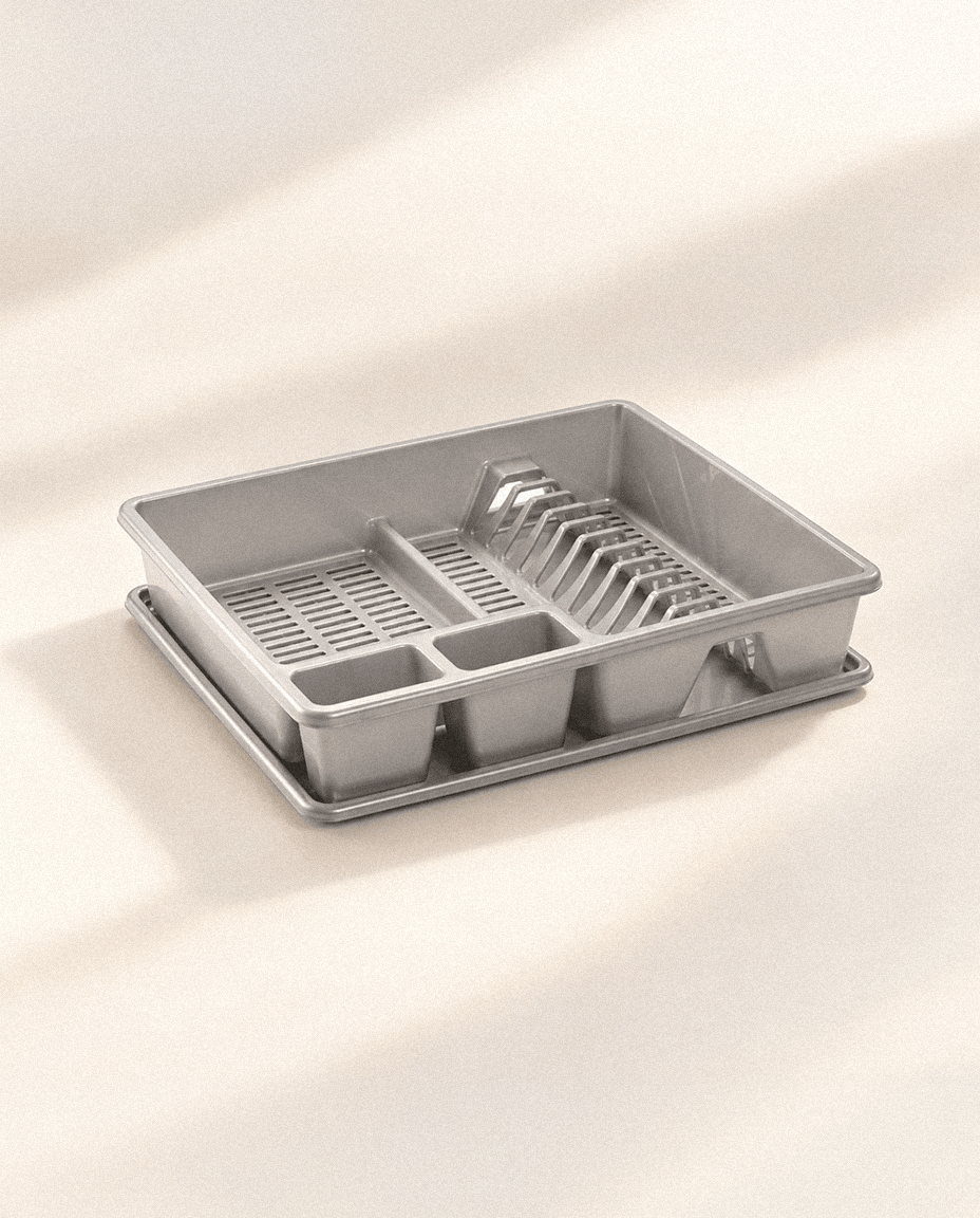 Escurreplatos Rectangular Gris con Bandeja Recoge agua