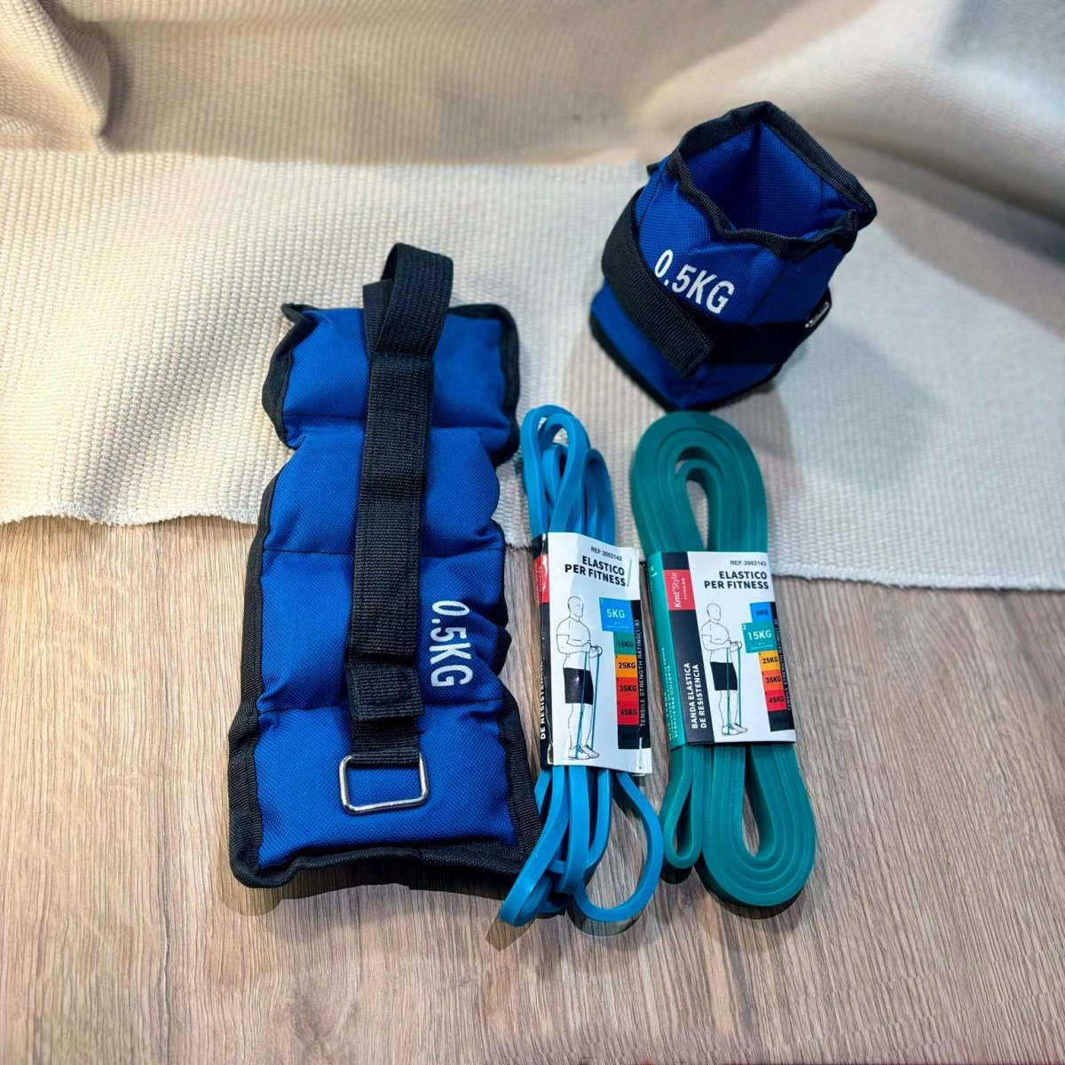 Kit de Entrenamiento Inicial: Pesas Tobilleras 0.5kg + Set de Bandas Elásticas - Sweet Home