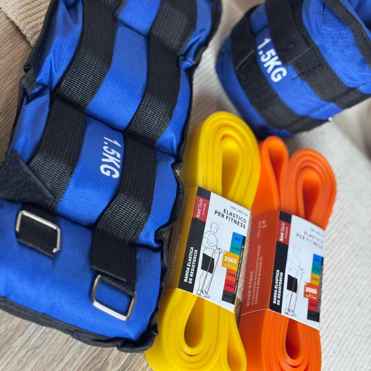Kit de Entrenamiento Intermedio: Pesas Tobilleras 1.5kg + Set de Bandas Elásticas - Sweet Home