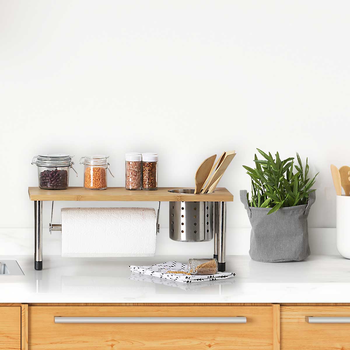 Organizador de Cocina de Bambú y Acero - Sweet Home