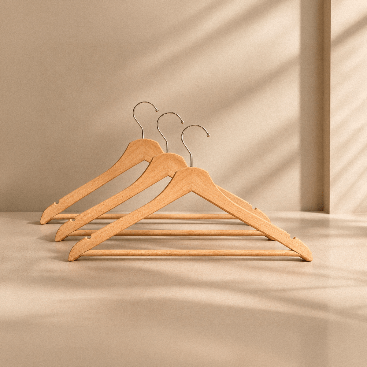 Set de 3 Perchas de Madera Natural 45x23 cm para Armario perchas organizador - Sweet Home