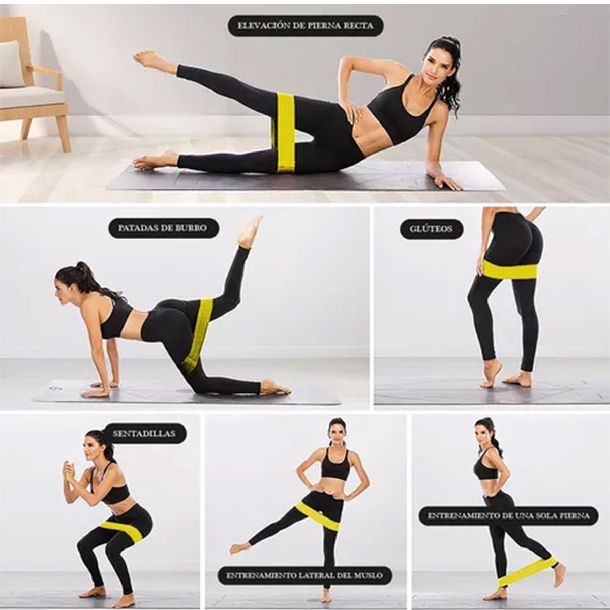 Set de 5 bandas elásticas de colores con diferentes niveles de resistencia para fitness - Sweet Home
