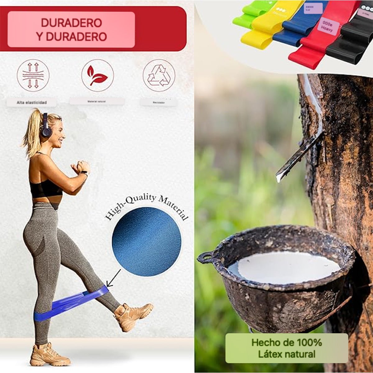 Set de 5 bandas elásticas de colores con diferentes niveles de resistencia para fitness - Sweet Home