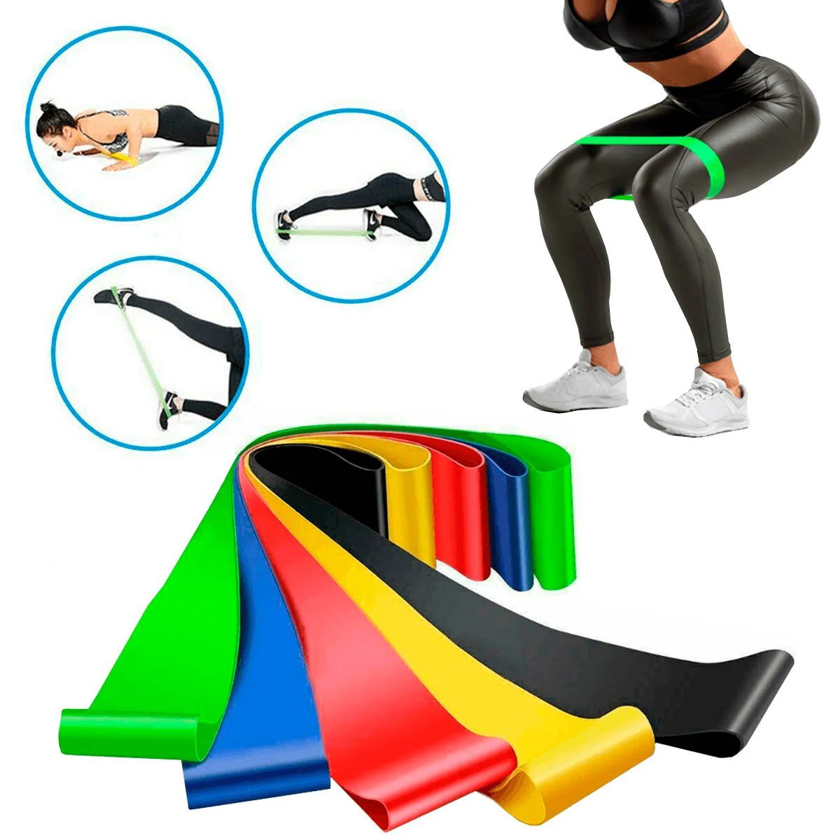 Set de 5 bandas elásticas de colores con diferentes niveles de resistencia para fitness y Yoga - Sweet Home