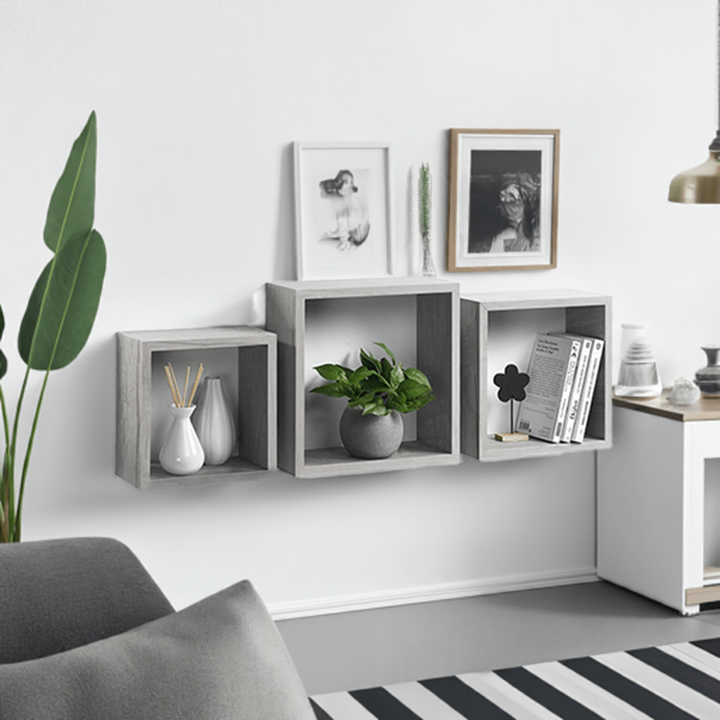 3 Estantes Cuadrados de MDF Roble Blanco - Sweet Home