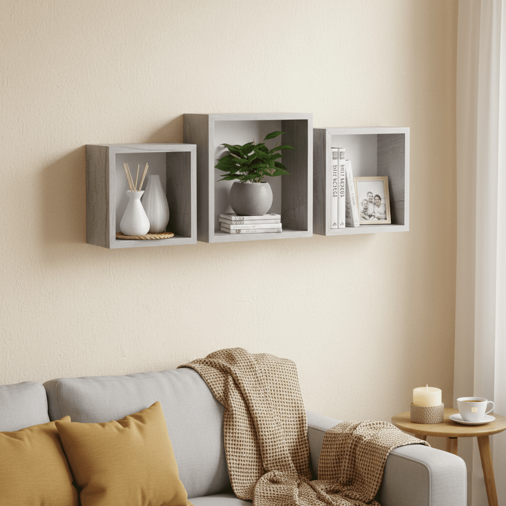 3 Estantes Cuadrados de MDF Roble Blanco - Sweet Home