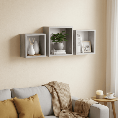 3 Estantes Cuadrados de MDF Roble Blanco - Sweet Home