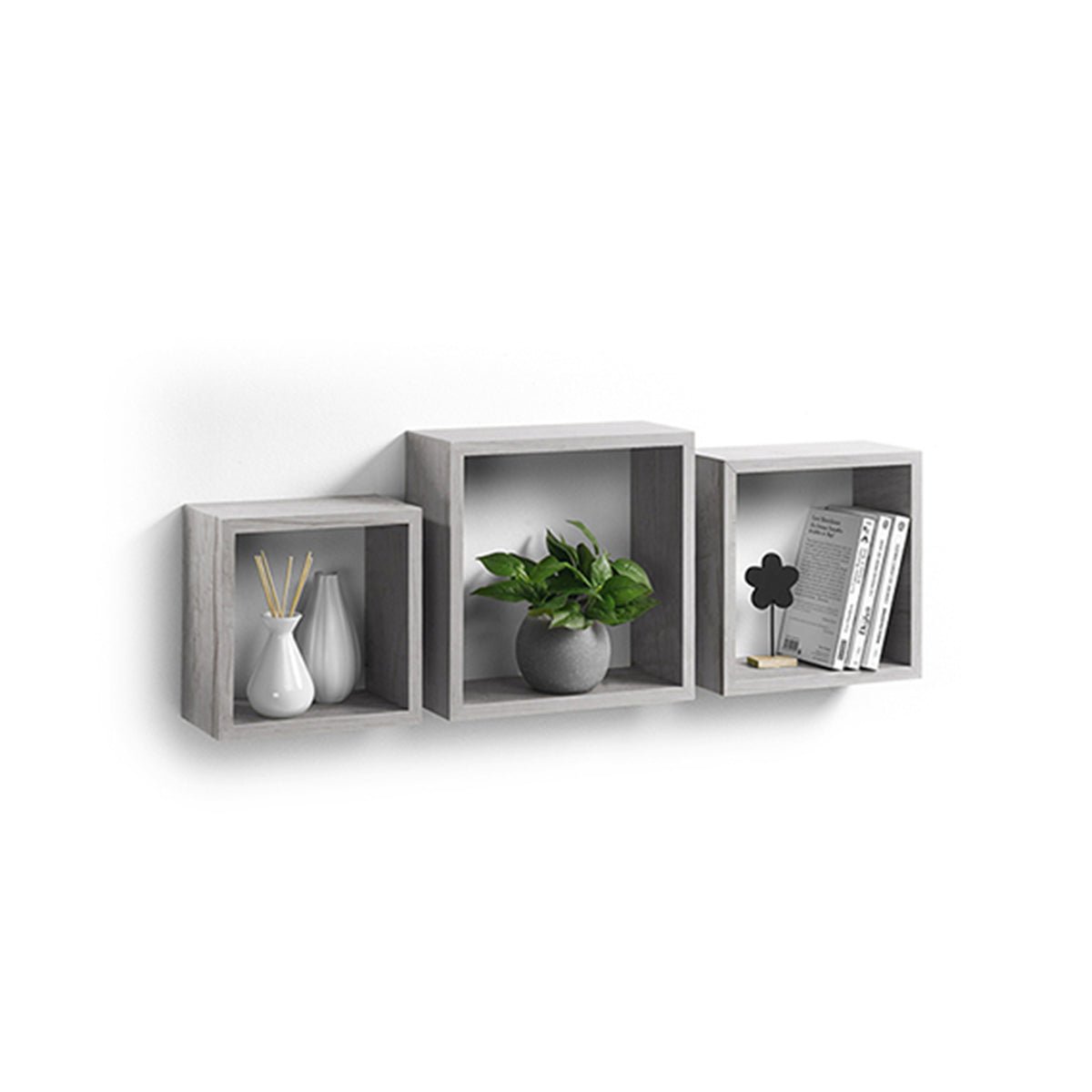 3 Estantes Cuadrados de MDF Roble Blanco - Sweet Home