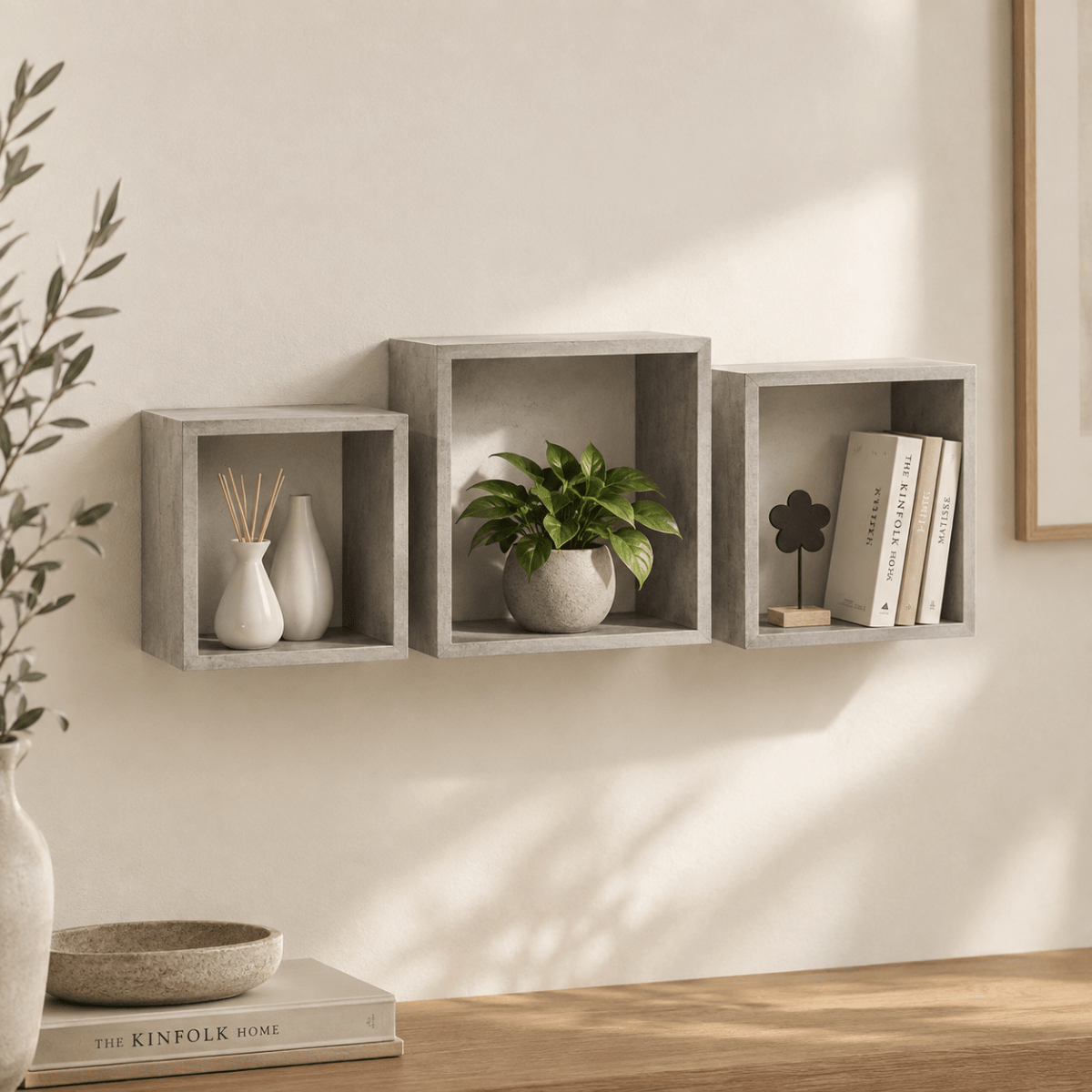 3 Estantes Cuadrados de MDF Roble Blanco Floating Wall Shelves & Ledges Estanteria - Sweet Home
