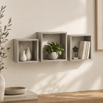 3 Estantes Cuadrados de MDF Roble Blanco Floating Wall Shelves & Ledges Estanteria - Sweet Home