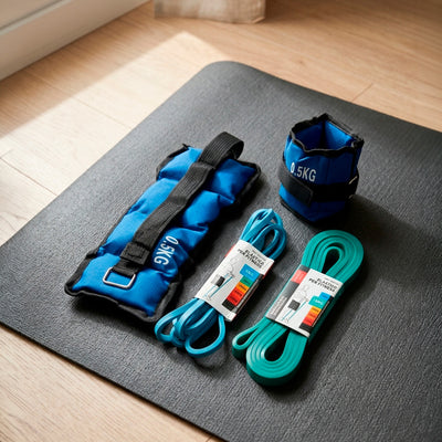 Kit de Entrenamiento Inicial: Pesas Tobilleras 0.5kg + Set de Bandas Elásticas