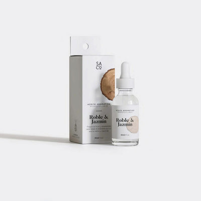 Frasco con gotero y caja de aceite aromático hidrosoluble Peonía y Roble de 30ml para difusor de aromas Sweet Home