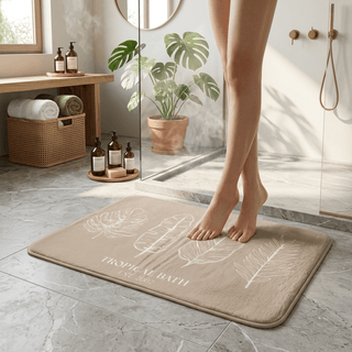 Alfombra de Baño Antideslizante Tropical Bath - Diseño de Hojas Beige - Sweet Home