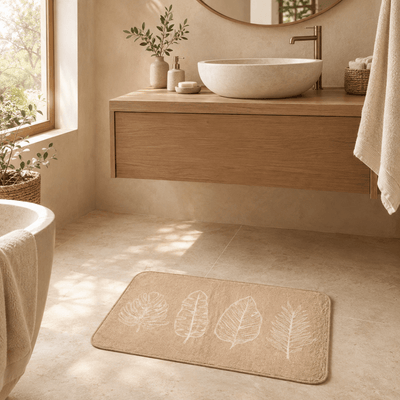 Alfombra de Baño Antideslizante Tropical Bath - Diseño de Hojas Beige Escobillas de baño y escobilleros Accesorios de baño - Sweet Home