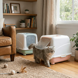 Arenero para Gatos Cubierto 50x40cm - Plástico Reciclado y Libre de BPA con Pala Incluida - Sweet Home