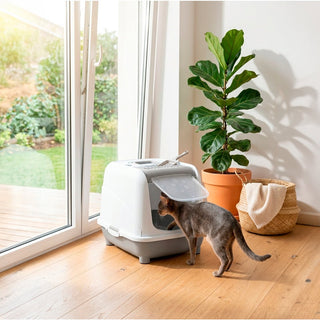 Arenero para Gatos Cubierto 50x40cm - Plástico Reciclado y Libre de BPA con Pala Incluida - Sweet Home