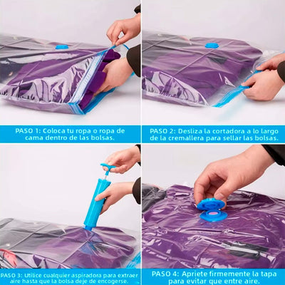 Bolsa de compresión al vacío con cremallera | Pack 3, 6 o 10 unidades Bolsas para almacenaje bolsas al vacío extragrandes - Sweet Home