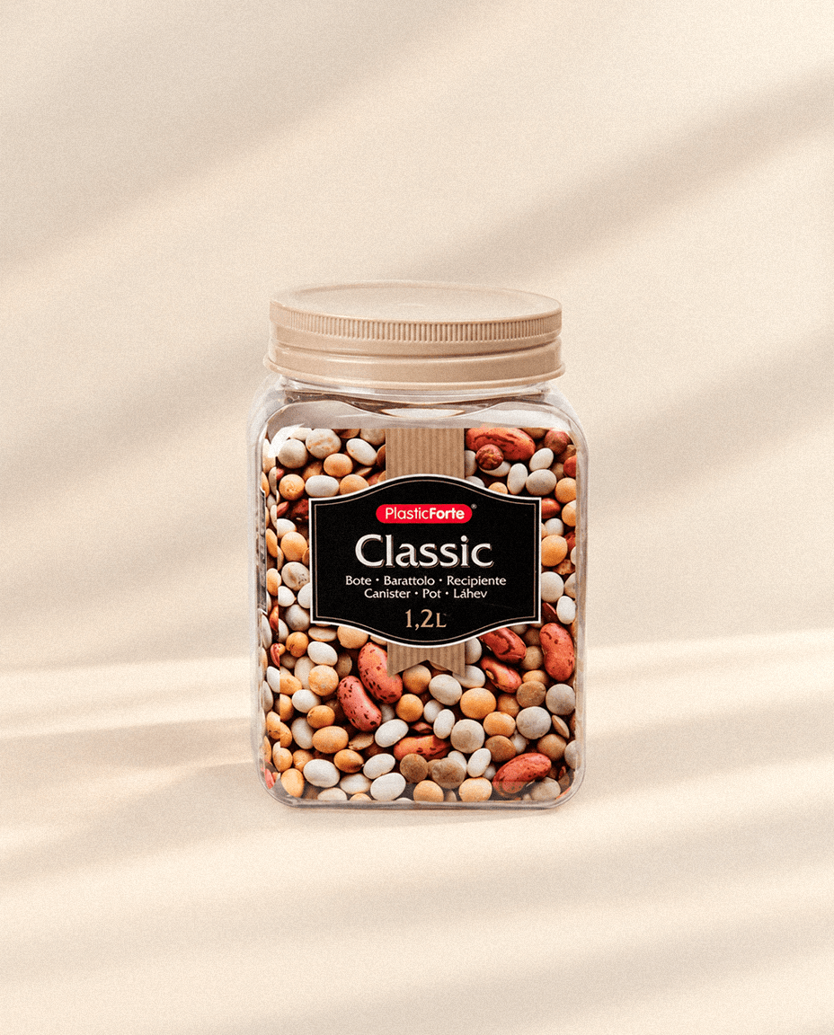 Bote Classic Cuadrado 1,2L de PET - PlasticForte Botes de galletas bote - Sweet Home