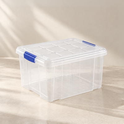 Caja Organizadora Plástica con Tapa – 16 Litros, Transparente, Apilable y Resistente