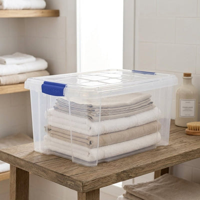 Caja de Almacenamiento 25L Plastic Forte | Transparente con Tapa Cajas de plástico Almacenaje caja - Sweet Home