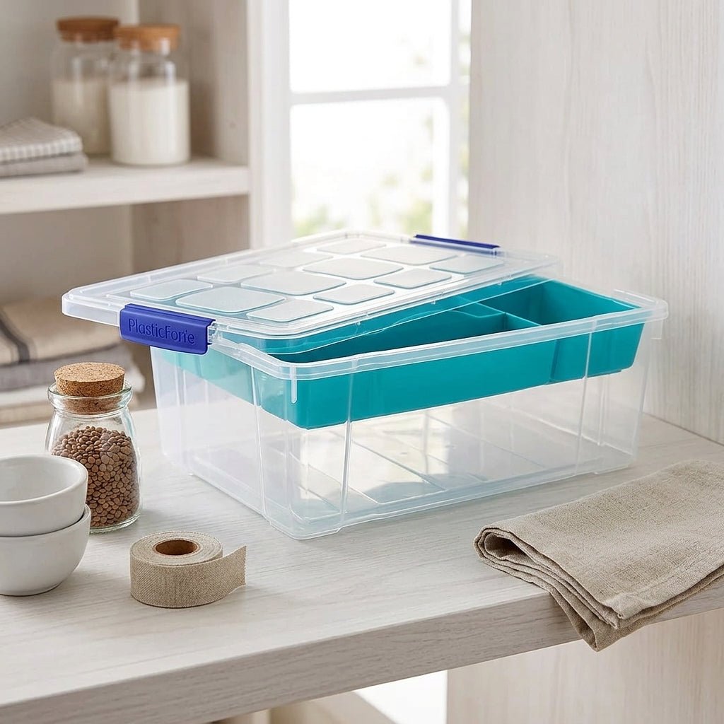 Caja multiusos de 9 litros con bandeja organizadora Cajas de plástico almacenaje Caja con Tapa - Sweet Home