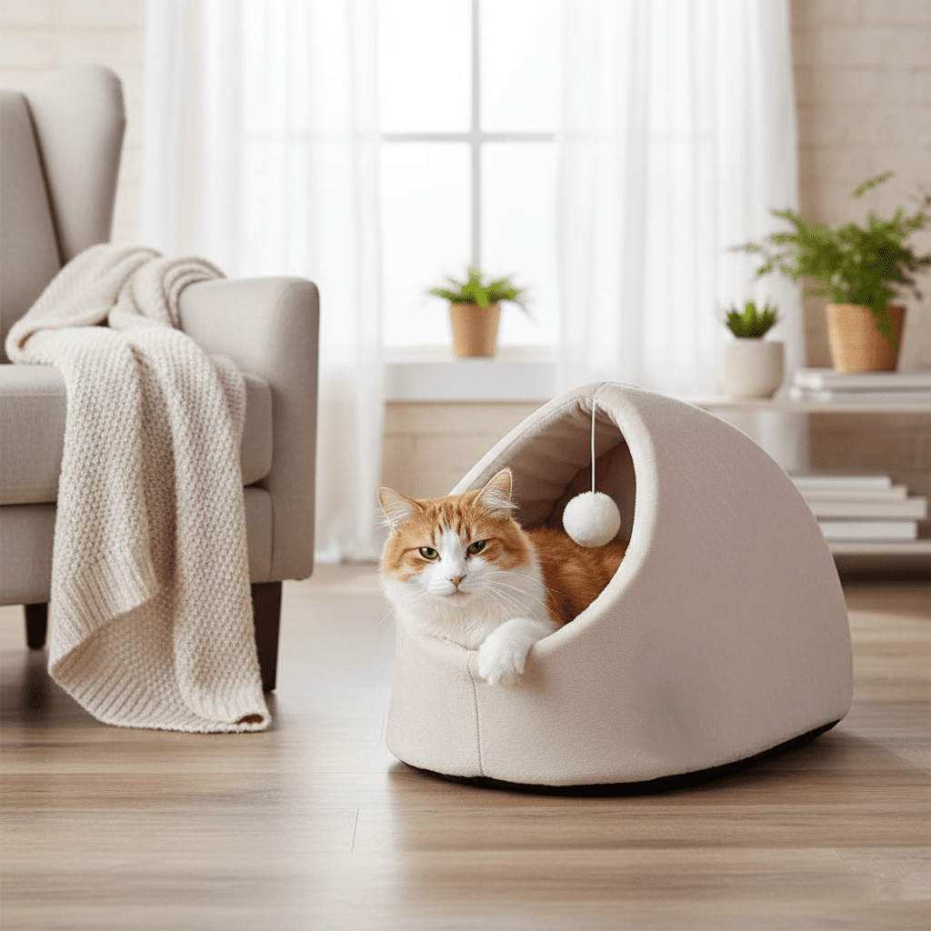 Cama Cueva para Gatos de Fieltro con Juguete - Refugio Plegable y Suave - Sweet Home