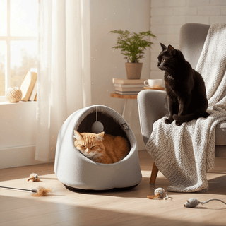 Cama Cueva para Gatos de Fieltro con Juguete - Refugio Plegable y Suave - Sweet Home