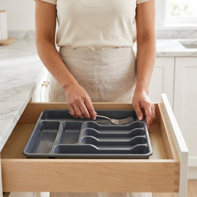Cubertero Plástico Gris 7 Compartimentos | Organizador Cubiertos Escurreplatos accesorios de cocina - Sweet Home