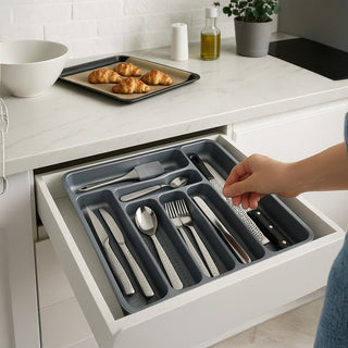 Cubertero Plástico Gris 7 Compartimentos | Organizador Cubiertos - Sweet Home
