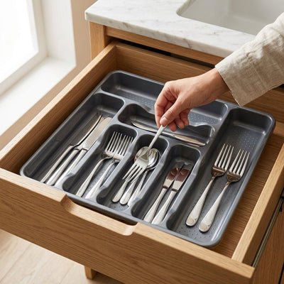 Cubertero Plástico Gris 7 Compartimentos | Organizador Cubiertos Escurreplatos accesorios de cocina - Sweet Home