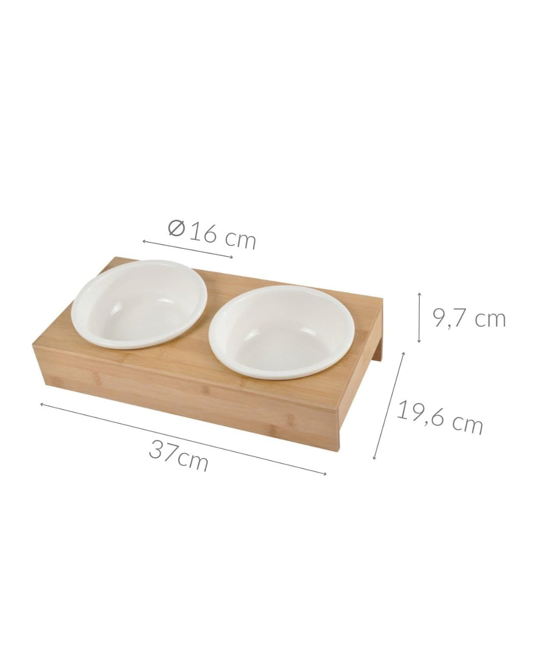Doble cuenco de cerámica blanca con soporte de bambú natural