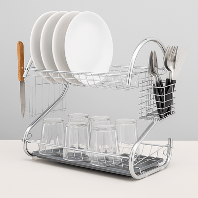 Escurreplatos Doble de Metal con Bandeja Antigoteo - Sweet Home