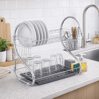 Escurreplatos Doble de Metal con Bandeja Antigoteo - Sweet Home