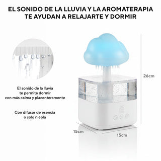 Humidificador Nube de Lluvia y Difusor de Aromas | Luz LED y Sonido Relax - Sweet Home