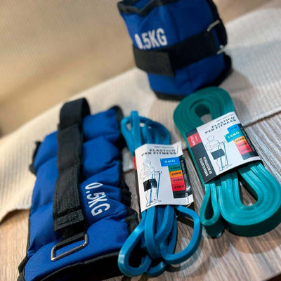 Kit de Entrenamiento Inicial: Pesas Tobilleras 0.5kg + Set de Bandas Elásticas - Sweet Home