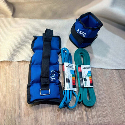 Kit de Entrenamiento Inicial: Pesas Tobilleras 0.5kg + Set de Bandas Elásticas - Sweet Home