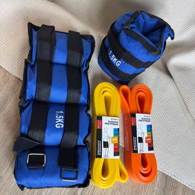 Kit de Entrenamiento Intermedio: Pesas Tobilleras 1.5kg + Set de Bandas Elásticas - Sweet Home