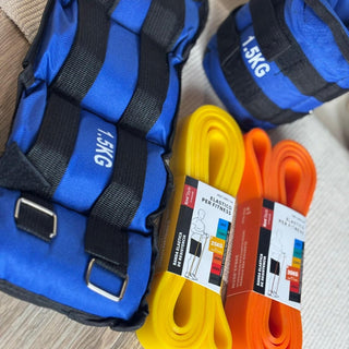 Kit de Entrenamiento Intermedio: Pesas Tobilleras 1.5kg + Set de Bandas Elásticas - Sweet Home