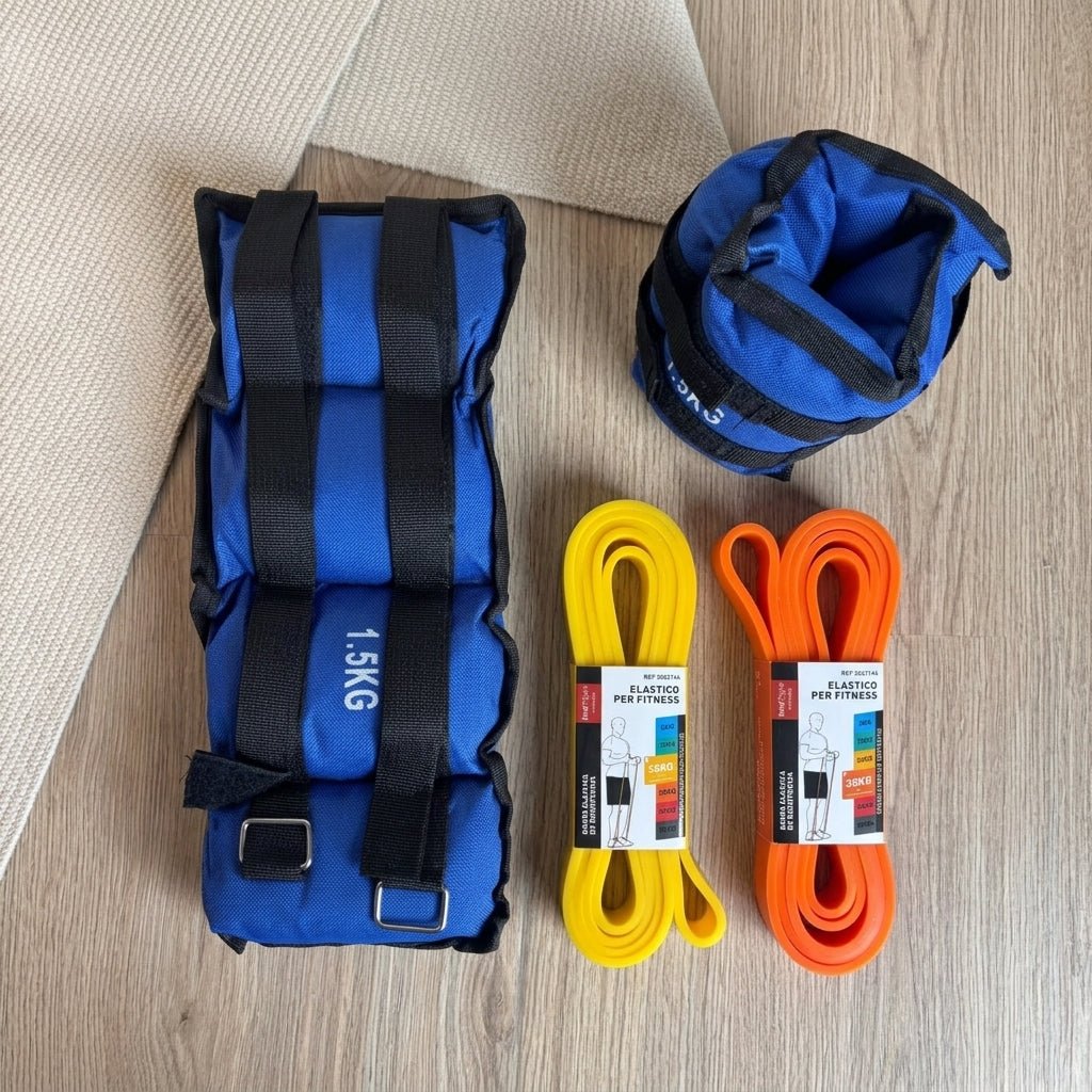 Kit de Entrenamiento Intermedio: Pesas Tobilleras 1.5kg + Set de Bandas Elásticas Bandas elásticas y cintas para ejercicios banda de resistencia - Sweet Home