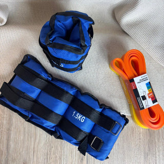 Kit de Entrenamiento Intermedio: Pesas Tobilleras 1.5kg + Set de Bandas Elásticas - Sweet Home