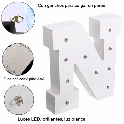 Letra de Madera Blanca con Luces LED - Inicial Luminosa para Decoración, Bodas y Regalos Personalizados - Sweet Home
