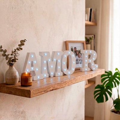 Letra de Madera Blanca con Luces LED - Inicial Luminosa para Decoración, Bodas y Regalos Personalizados - Sweet Home