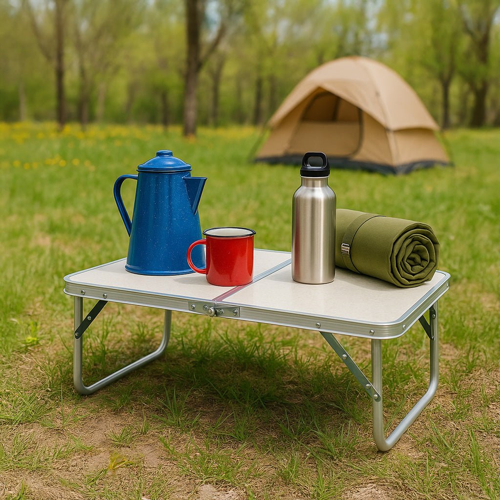 Mesa Plegable Camping Crema Ligera – Portátil y Resistente - Sweet Home